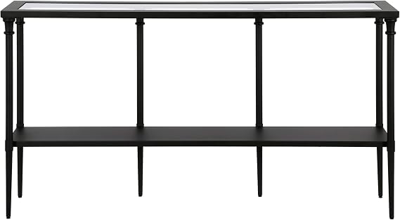 Nellie 55'' Wide Rectangular Console Table with Metal Shelf in Blackened Bronze | Two-tier design with glass top adds stylish storage and display space to entryways, hallways, living rooms, or behind sofas