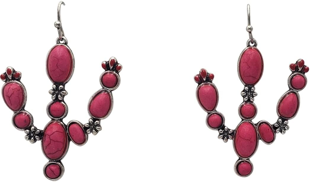 Rosemarie & Jubalee Women's Western Style Semi Precious Turquoise Blue Howlite Stone Textured Metal Cactus Jewlery Pieces