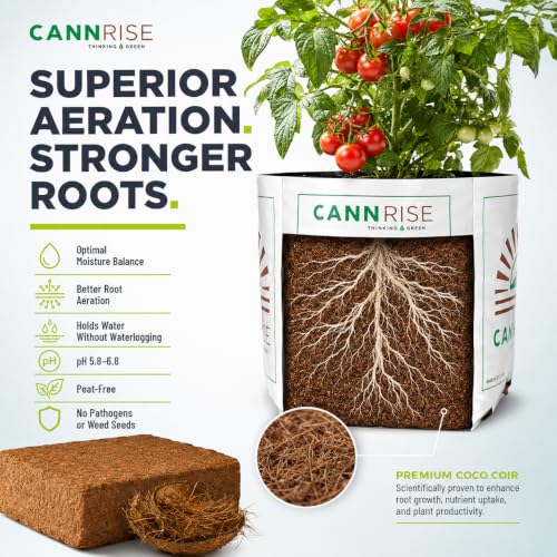 Image of Coco Coir Grow Bags 5 Pack, 1 Gallon Pre-Filled & Ready to Plant - No Soaking or Bucket Needed, Peat-Free Coconut Coir Planting Bags for Herbs, Vegetables & Flowers, Indoor & Outdoor
