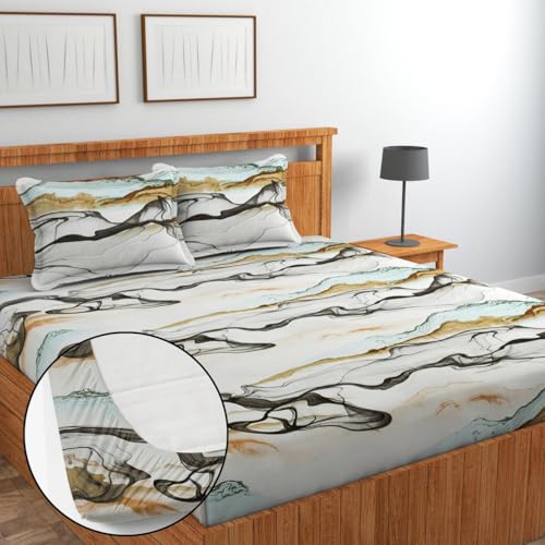 Image of Jashan Premium Cotton Fitted Bedsheets with 2 Pillow Covers for King Size Bed | 200-220 TC | Size 78x72+10 Inches | Multi Color Layers| Soft, Durable, All-Around Elastic Modern Design