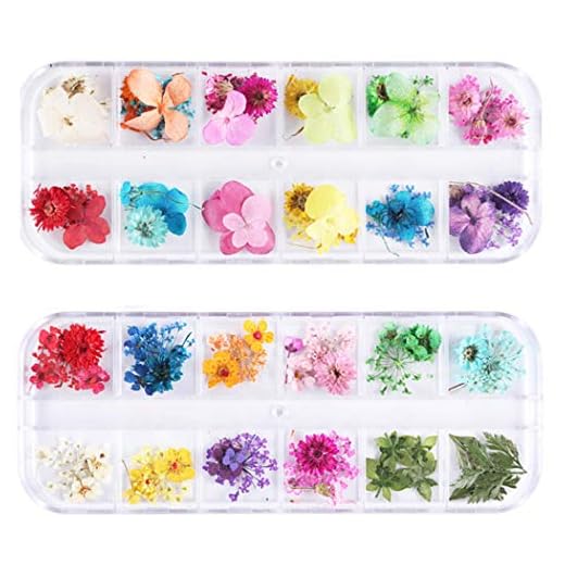 GOTONE 108 pezzi Vero Fiori Secchi Decorazione adesivi nail art 3D fiori conservati fai da te Suggerimenti Manicure Decor Accessori misti (2 scatole)
