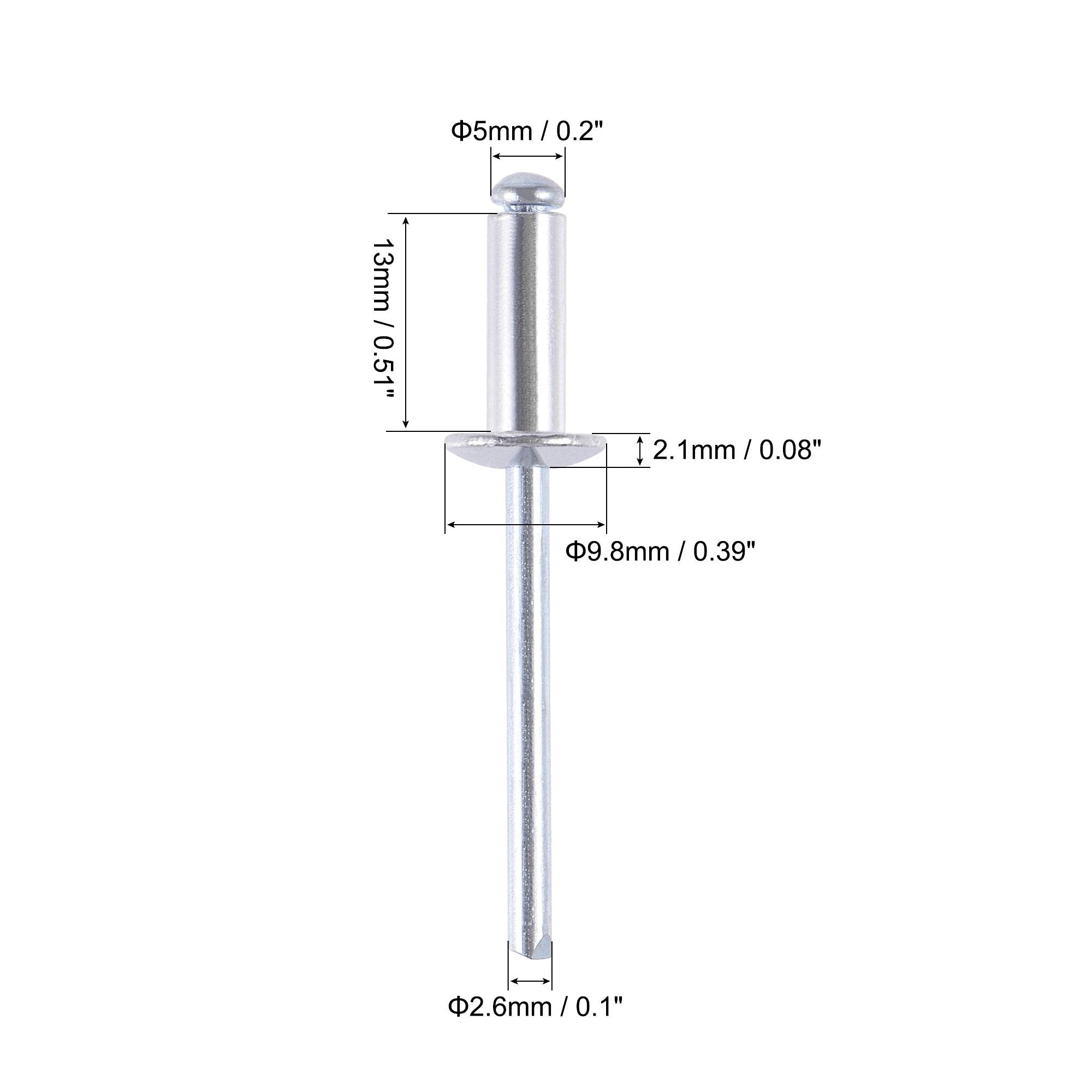 Uxcell 60pcs Aluminum Pull Rivets - 5mm Diameter, 13mm Grip Length, Silver Tone Blind Rivets - View #6