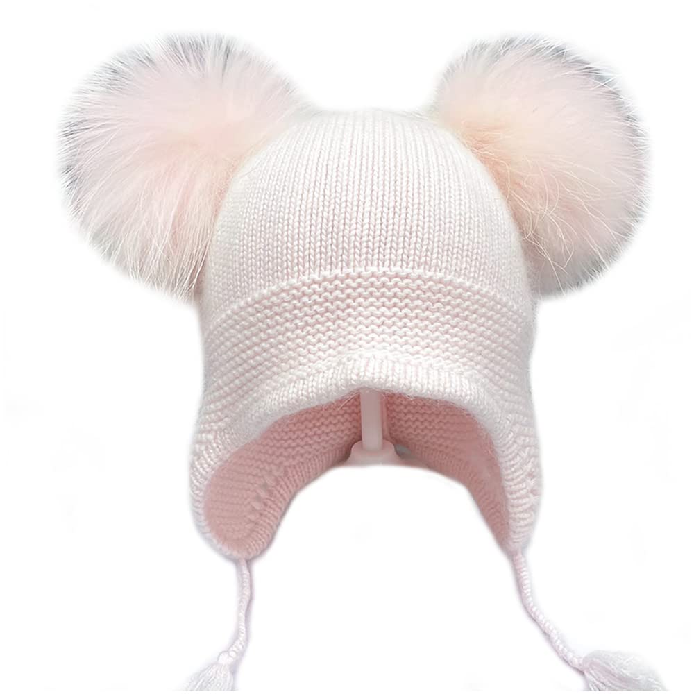 Kopfbedeckung für Neugeborene Ohren, Wolle, Soft-Pon-Pon, echter Fell, Mädchen, Baby Hat FuR