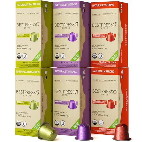 Organic USDA Bestpresso Coffee Aluminum Espresso Pods For Nespresso Original Machine 120 Pack (Variety Pack)