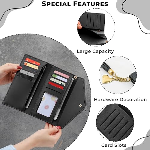 Image of Kraptick Women's Wallet -Stylish and Compact Purse Clutch Wallet for Women, Stylish Card Coin Holder, Debit Card Holder, Money Organizer and Travel Wallet for Women with 13 Slots (Black)