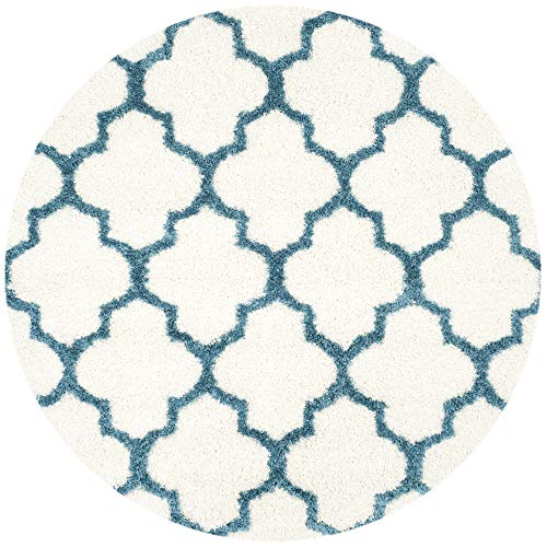 Safavieh Kids Shag Collection 6'7" Round Ivory/Blue Sgk569C Moroccan Trellis Non-Shedding Living Room Bedroom Dining Room Entryway Plush 2-Inch Thick Area Rug #TOP29