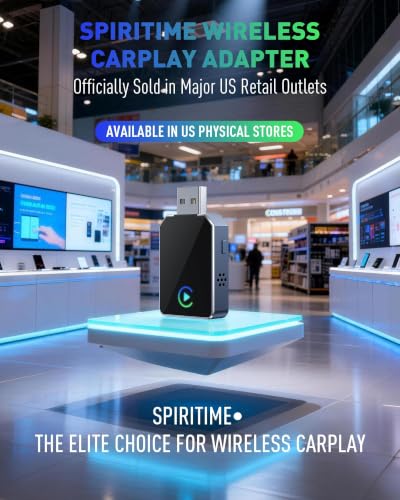 Image of SPIRITIME Wireless CarPlay Adapter for iPhone - 5-Second Auto Connect | 1-Click Phone Swap for Families | Convert Wired to Wireless | Stable & Fast, (Space Gray)