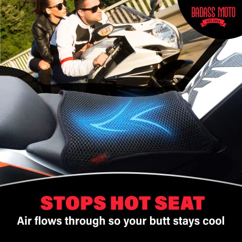 Badass Moto Motorcycle Seat Cushion Air Cooling 3D Mesh Motorcycle Seat Pad. Stops Hot Seat. No More Sweaty Sticky Bottoms. Breathable Motorcycle Seat Cover Cools In Sun. Ventilates. Easy to Install. - Thumbnail 2