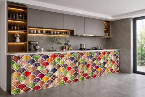Image of Premium Printed Kitchen Sink Curtain | Washable & Dustproof Rod Pocket Counter Skirt | Perfect for Any Sink,Counter | Multicolor Cooking Theme for Home & Kitchen (150cm X 70cm) (2, Masala)