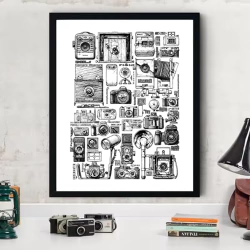 Collection d'appareils photo vintage cadre 80x120 cm d'art noir et blanc pour salon