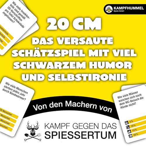 KAMPFHUMMEL Kampf gegen das Spießertum Zwanzig Zentimeter – Das witzige Schätzspiel | Verrücktes Schätz- und Ratespiel ab 17+ nur für Erwachsene | 2-6 Personen | Unnützes Wissen mit schwarzem Humor