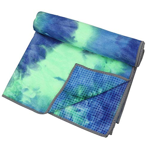 Yoga Towels , Non Slip Hot Yoga Towel Skidless Waffle Texture, 100% Absorbent Odorless Microfiber Yoga Blanket, Standard Sized 24 Inchx72 Inch Mat Towel,For Hot Yoga, Bikram, Pilates (Bule & Green)…1 #TOP3