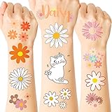 Demissle 260 Pcs Daisy Temporary Tattoo Flower Tattoo Stickers Groovy Party Favors Boho Summer Waterproof Cat 60s 70s Face Tattoos Bulk Birthday Party Decoration Cute Prizes