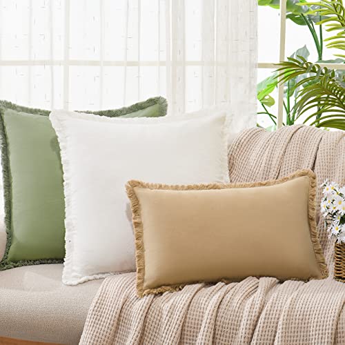 Zwjd Pillow Covers 20X20 Set Of 2 Cream Throw Pillow Covers With Fringe Chic Cotton Decorative Pillows Square Cushion Covers For Sofa Couch Bed Living Room Farmhouse Boho Decor #TOP2