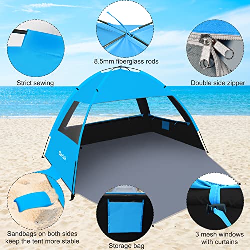 Gorich Beach Tent, Beach Shade Tent For 3/4-5/6-7/8-10 Person With Upf 50+ Uv Protection, Portable Beach Tent Sun Shelter Canopy, Lightweight & Easy Setup Cabana Beach Tent #TOP4