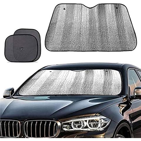 Big Ant Windshield Sun Shade + Bonus Car Window Shade, Car Sun Shade Keeps Vehicle Cool-UV Ray Protector Front Windshield Sunshade Fit for Most Cars SUV Trucks Minivans(55.1 x 27.5 inches) Cover