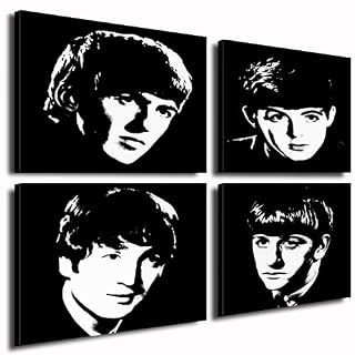 The Beatles Tableau sur toile – 4 photos de 50 x 50 cm – Poster sur châssis – Pop Art – Décoration murale – Étoiles de… - Les Beatles, Paul McCartney, John Lennon, RIngo Starr, George Harrison