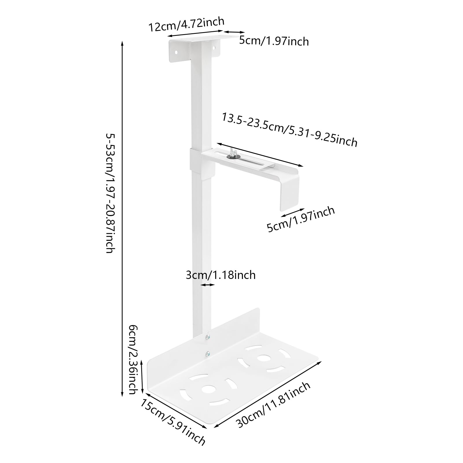 Support PC sous bureau, support PC réglable avec trous de refroidissement de plaque de base pour grands PC gamer, support mural pour PC, gain de place, capacité de charge 30 kg (blanc)
