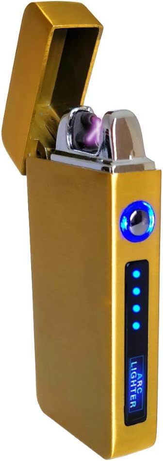 USB Plasma Lighter Flameless Electric Double ARC Dual Pulse Torch Rechargeable Lithium Power Battery (Blaze - Spanish Gold)