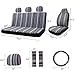 10pc Stripe Multi-Color Seat Cover Baja Saddle Blanket Weave Universal Bucket Seat Cover Fit for Cars & Vans with Steering Wheel Cover