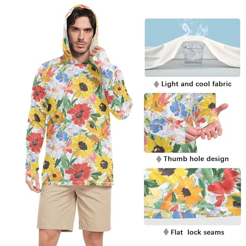 Flowers Sunflower Amaryllis White Men's Sun Protection Hoodies Long Sleeve Beach Hoodies Swim Shirt UPF 50+ S4