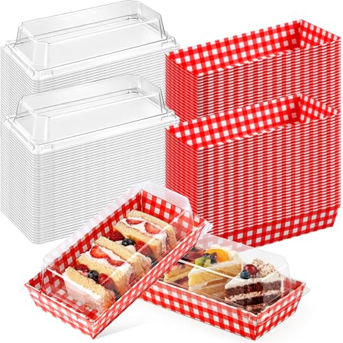 Bokon 50 Pack Red Gingham Charcuterie Boxes with Clear Lids Italian Night Theme Party Supplies Disposable Food Containers for BBQ Picnic Sandwich and Cookie Packaging Boxes