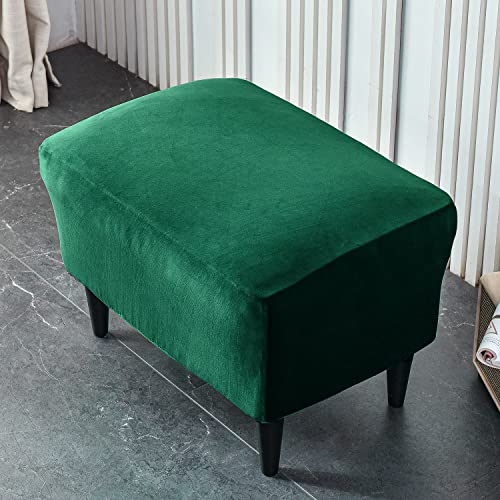 Funda otomana de terciopelo elástica y protectora para reposapiés rectangular 3