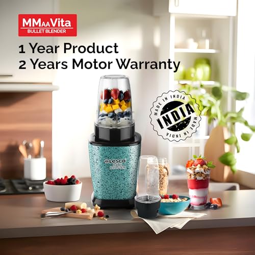 Image of Lesco Mixer Grinder 500W Blender Smoothie Maker with 2 PC jars + 1 Chutney Jar Copper Motor, 2 Years Warranty 21000 RPM Fine Grind in 20 secs, Baby Booster, Green
