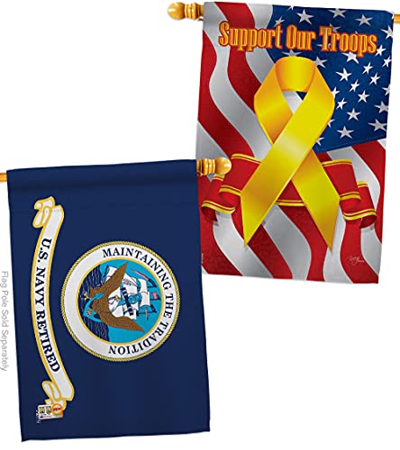 Retired Navy House Flag - Pack Armed Forces USN Seabee United State American Military Veteran Retire Official Support Our Troops - Banner Small Garden Yard Gift Double-Sided Made in USA 28 X 40