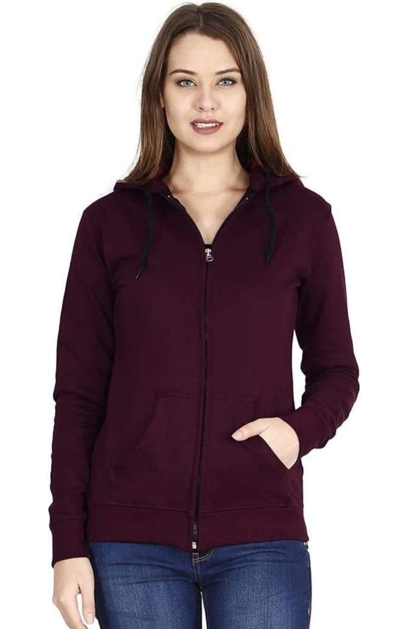 GenericBonnin Women's Cotton Fleece Hooded Neck Zipper Sweatshirt