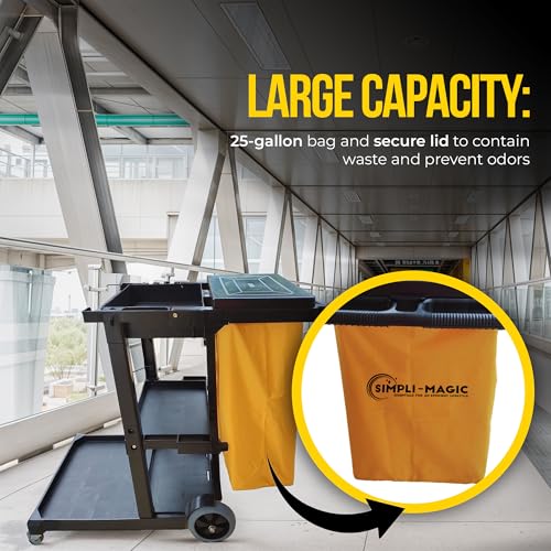 Simpli-Magic Premium Janitorial Utility Cart, Commercial, Yellow/Grey - Thumbnail 3