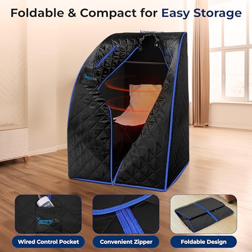 SereneLife Compact & Portable Infrared Steam Sauna, Personal Spa Style Sauna for At-Home Relaxation and Rejuvenation, Easy Access Sit-in Design, Foldable Chair, Energy Efficient, Foot Pad Heating Mat - Image 5