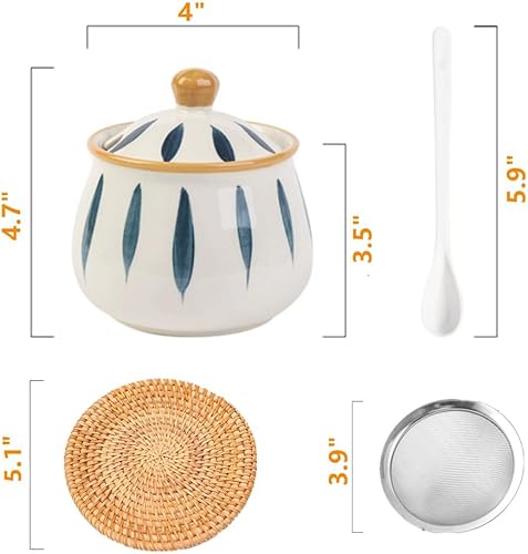 Miniatura 5 de Recipiente de grasa de tocino con colador, protector de grasa de tocino de cerámica con colador de 23 onzas, almacenamiento de aceite de cocina para