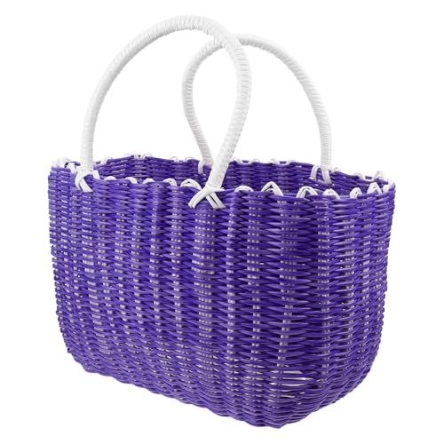Luxshiny Cesta de Almacenamiento Tejida a Mano de Plástico Reutilizable, Grande Color Morado, con Asa Cómoda, para Frutas, Verduras, Cocina y Lavandería, Cesta Multifuncional Transpirable