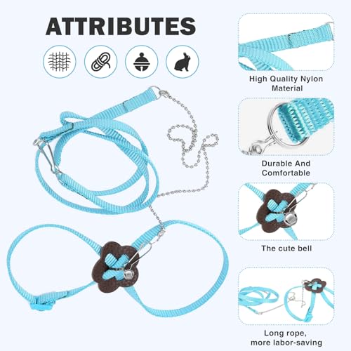 Image of 2 Pack Adjustable Hamster Leash Harness for Harness for Ferret Baby Rabbit Hamster Rat Mouse Leash Lead with Bell (Blue)