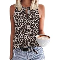 SENBATU Camiseta sin Mangas para Mujer, Blusas Informales de Verano con Cuello en V Leopardo Impresión Animal X-Large XL 46-48