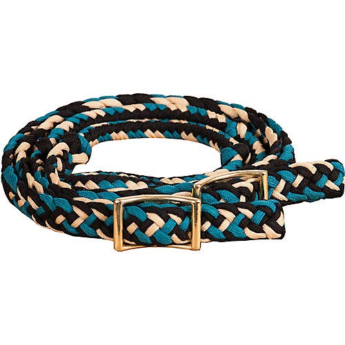 Mustang Nylon Braided Contest Rein Blk/Teal/Cream #TOP25