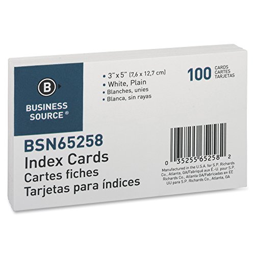Business Source Index Cards, Plain, 3\" x 5\", White, 100 Count