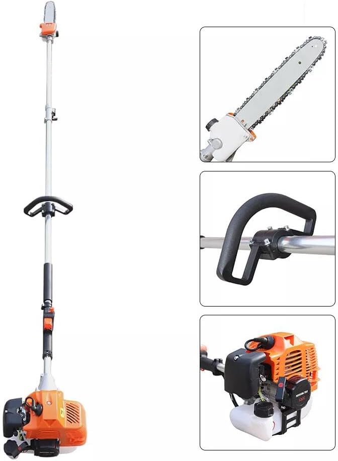 Chainsaw, 52cc 2-Stroke Gas Pole Saw Gas Hedge Tree Trimmer 9500r/Min with Extension Pole Adjustable Height, Single Cylinder Gas Powered Tree Trimmer for Sawing Branches Small Trees