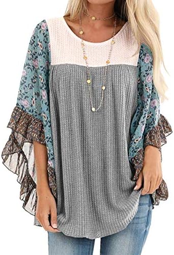 CASURESS Womens Floral Printed 3 4 Sleeve Shirt Batwing Loose Tops Blouses Pullover (Small, Type 1)