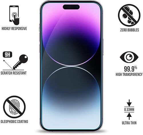 Miniatura 5 de Protector de pantalla para iPhone 14 Pro, protector de pantalla de luz azul, paquete de 3 unidades, vidrio templado antiluz azul para iPhone 14 Pro