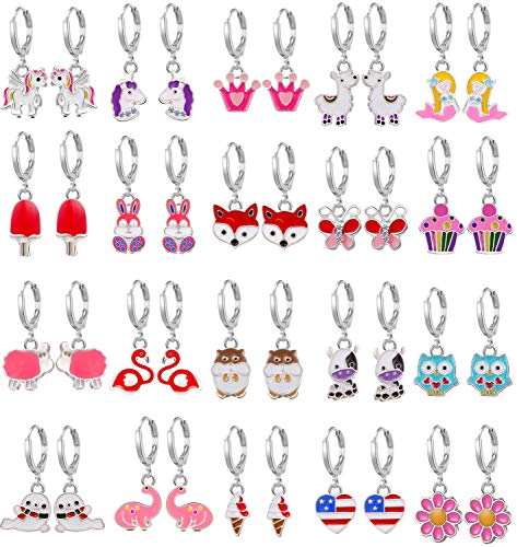 20 Pairs Small Hoop Earrings For Girls Sensitive Ears - Hypoallergenic Hoop Dangle Earrings For Kids - Buterfly Dangle Earrings For Teen Girls - Small Dangle Earrings Charm Hoop Earrings For Teens #TOP20