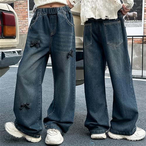 Baggy Jeans for Girls Elastic Waisted Straight Leg Boyfriend Jeans Kids Girls Y2K Streetwear Wide Leg Denim Pants3