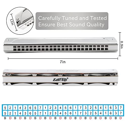 image for East top Tremolo Harmonica Key of G, 24 Holes Silver Mouth Organ T2406