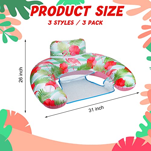3 Pcs Inflatable Pool Float Chair Water Floating Chair With Cup Holder Swimming Pool Water Chair Floating Pool Chair Lounge Floats For Adults Beach Lake Swimming Pool Party (Flower) #TOP1
