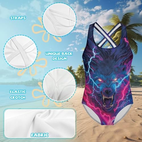 Image of Girls One Piece Cat Swimsuits Quick Dry Cartoon Beach Bathing Suit Crossback Swimwear for Kids 5-14 Years