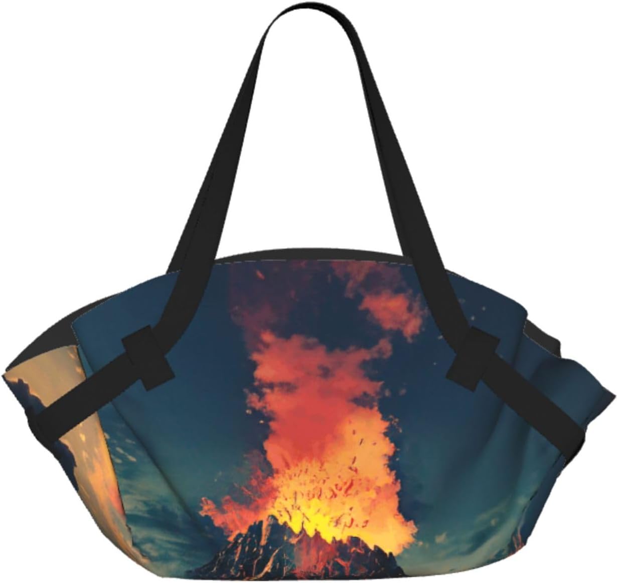 Foldable Volcano Print 2-in-1 Portable Picnic Blanket Tote Bag Outdoor Camping Beach Park Mat