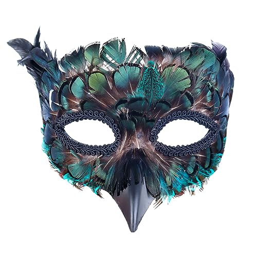Cranight Venezianische Maske Damen Herren, Maskenball Masquerade Mask, Schwarze Federmaske Rabenmaske für Karneval Fasching Halloween Cosplay Kostüm...