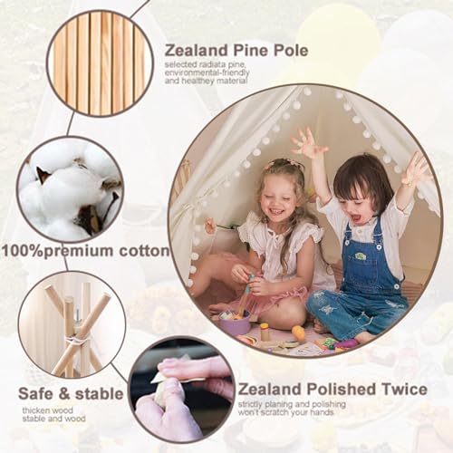Jodimitty Teepee Tent for Kids Cotton Canvas Play Tents Indoor Outdoor, Gift for Girls Boys, Foldable & Portable Wigwam Tipi Play House, Breathable Window Design with Storage Bag, 120x120x160cm - Image 2