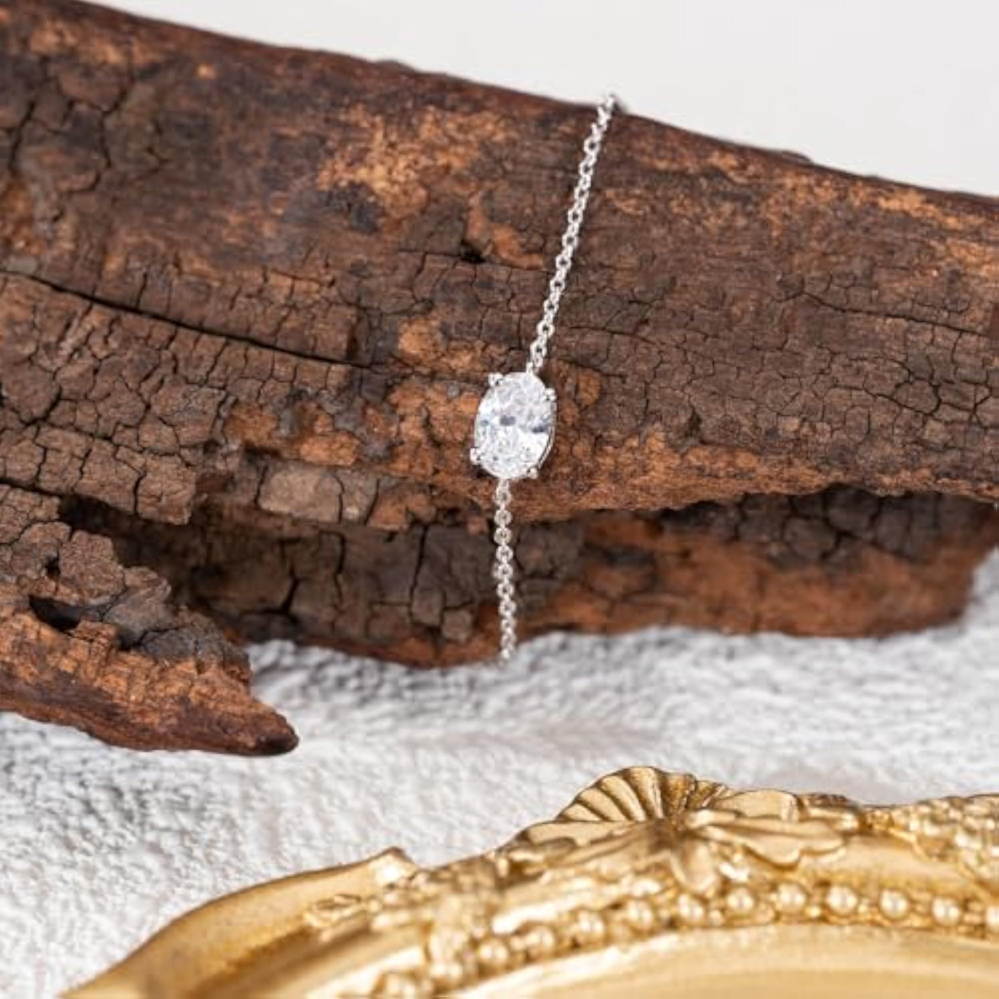 92.5 Sterling Silver Oval Solitaire Sparkler Bracelet
